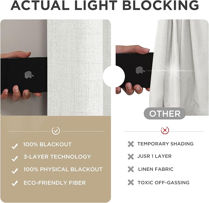Joydeco Blackout Curtains for Bedroom - 100% Light Blocking 2 Panels Set White Drapes 37" W x 108" L, Thermal Insulated Room Darkening Curtains, Linen Textured for Living Room, Rod Pocket & Back Tabs