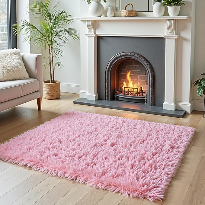 Small Rug Throw Rugs for Bedroom, Mini Area Rug, Fluffy Pink Carpet, Affordable Door Entryway Indoor Inside Front Entrance Dog 2x3 Mat, Home Decor Aesthetic(2 x 3, Pink)
