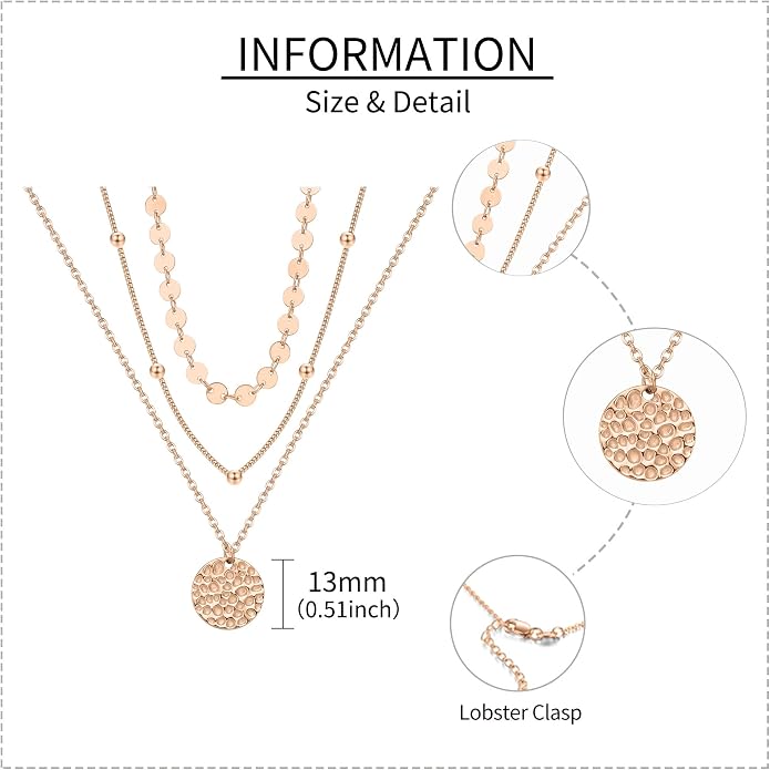 MONGAS Boho Layered Necklace Sterling Silver Triple 3 Stacked Vertical Bar Triangle Long Layering Necklaces Christmas Jewelry Gifts for Women
