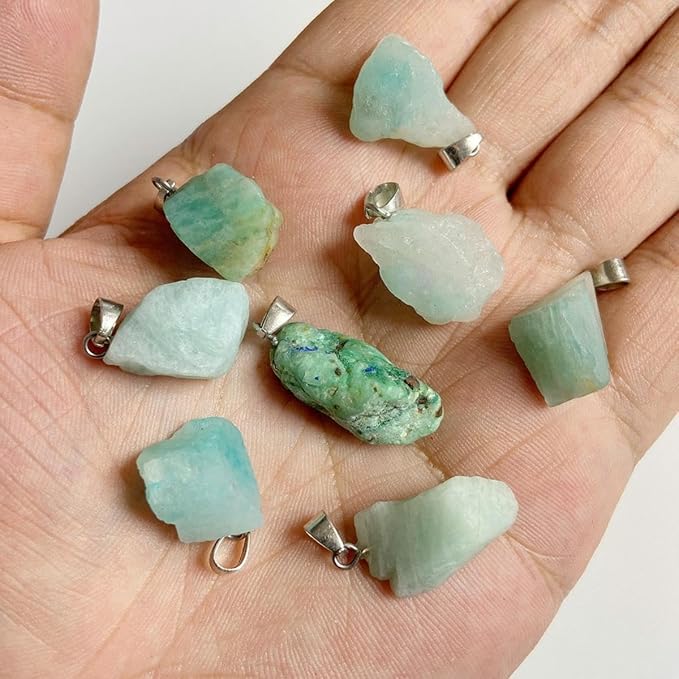 10pcs Irregular Raw Natural Amazonite Rock Stone Pendant Healing Crystal Chakra Gemstone Charm for Jewelry Making DIY Necklace Earrings Accessories Reiki