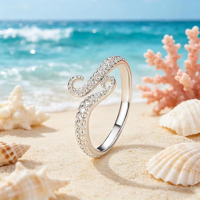 BISAER Evil Eye Ring Snake Ring 925 Sterling Silver Rings For Women Adjustable Octopus Cat Thumb Rings For Women Gothic Vintage Jewelry Gift