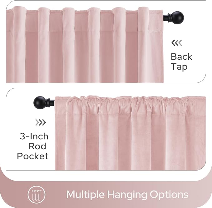 HOMEIDEAS 100% Blackout Pink Velvet Curtains, Thermal Noise Reduction Luxury Velvet Curtains for Bedroom Preppy Room Decor, Living Room, 52 X 84 Inch, 2 Panels