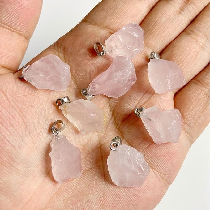 10pcs Irregular Raw Natural Rose Quartz Rock Stone Pendant Healing Crystal Chakra Gemstone Charm for Jewelry Making DIY Necklace Earrings Accessories Reiki
