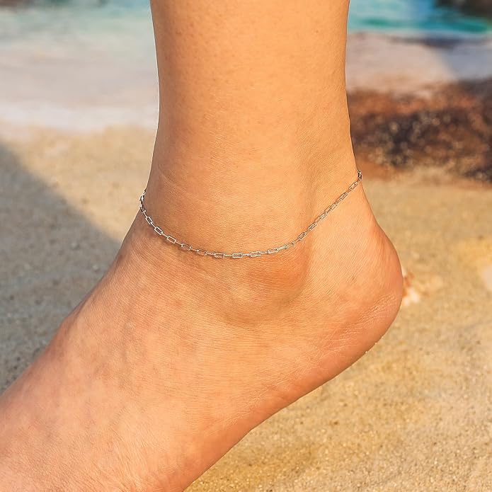 925 Sterling Silver Chain Anklets Bracelet For Women Adjustable Anklet Bracelet With Rhodium Plating For Long-Lasting Shine Silver Anklets For Women Jewelry Gift for Women