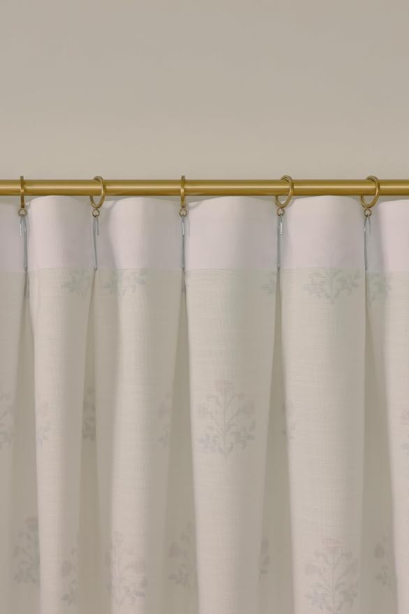 DrapePalette - Linen Blend Pinch Pleated Curtains 80 Inches Long for Living Room, Bedroom, Dining Room, Light Filtering Curtains 2 Panels Set, Modern Floral Printed Design, Beige White, 30" W x 80" L