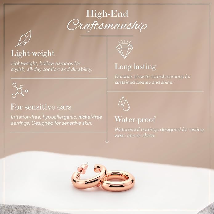 14K Gold-Plated, Lightweight, Open Hoop Earrings For Women
