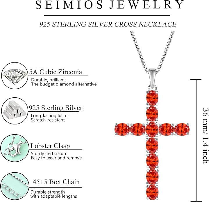 925 Sterling Silver Cross Necklace for Women Men Christian Jesus Faith Birthstone Cross Crucifix Pendant Necklaces