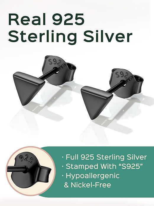 ChicSilver 925 Sterling Silver Earrings Dainty Bar/Circle/Triangle/Star/Ball Stud Earrings for Women with Gift Box, Hypoallergenic Earrings for Sensitive Ears