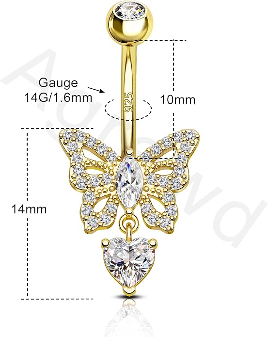 14K Gold Plated Belly Button Rings - 925 Sterling Silver Navel Rings for Women - 14G Belly Piercing Jewelry