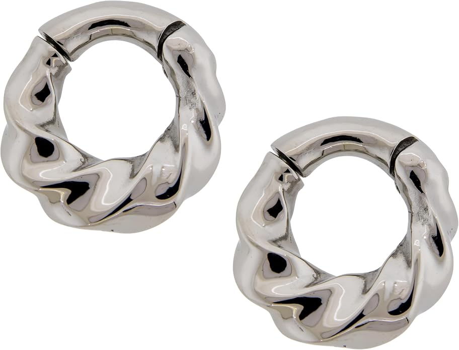 6GA 316L Stainless Steel Spiral Twist Hinged Clicker Rings for Stretched Piercings, Sold as a Pair