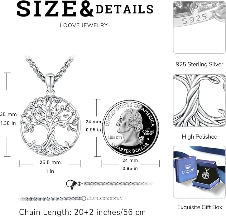 Tree of Life Necklace for Women Sterling Silver Celtic Moon Tree Moonstone Turquoise Pendant Heart Family Tree Necklace for Mother Daughter Sister Gifts