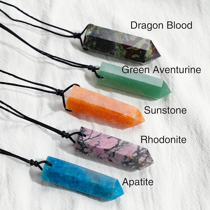 Runyangshi Healing Crystal Pendants, Single Pointed Natural Crystal Quartz Necklace 6 Faceted Chakra Crystal Wand Stone Reiki Energy