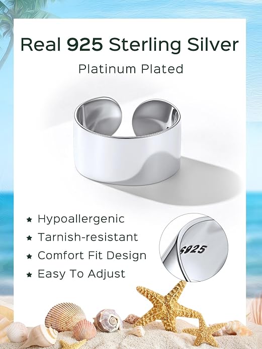 ChicSilver 925 Sterling Silver Toe Ring Minimalist Hypoallergenic Adjustable Band Ring Summer Beach Bare Foot Jewelry