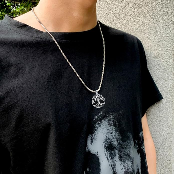 Tree of Life Necklace 925 Sterling Silver Round Tree of Life Pendant Jewelry for Men Women, w/Stainless Steel Chain 22''+2''