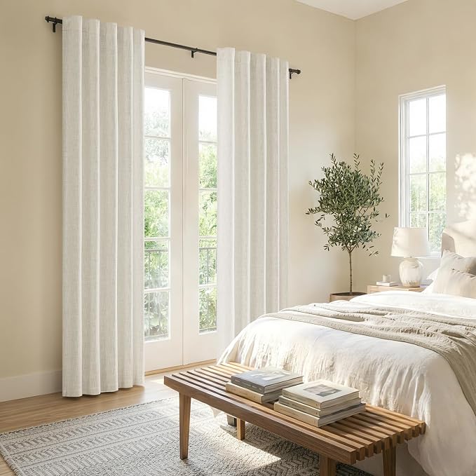 MIULEE Thick Linen Curtains, 42Wx108L, Neutral Ivory Semi Sheer | Light Filtering Window Privacy Drapes with Back Tab Rod Pocket for Farmhouse/Living Room/Bedroom, Set of 2
