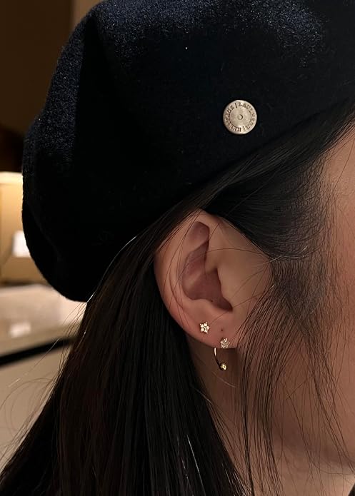 COSMO CARAT 14K Gold Plated Nap Earrings 925 Sterling Silver Star Moon CZ Stud Earrings Screw Back Hypoallergenic Celestial Tiny Cartilage Helix Second Piercing Earrings For Women