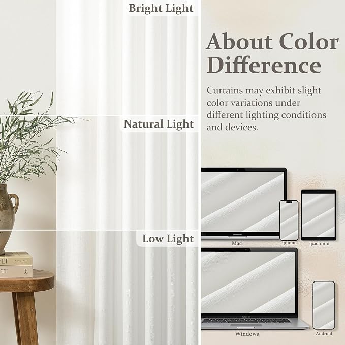 Extra Long 108 Inch Pinch Pleated Sheer Living Room Curtains 4 Panels Set, Snow White Memory Trained Linen Light Filtering Farmhouse Large Window Curtains & Drapes for Sliding Glass Doors 9FT Length
