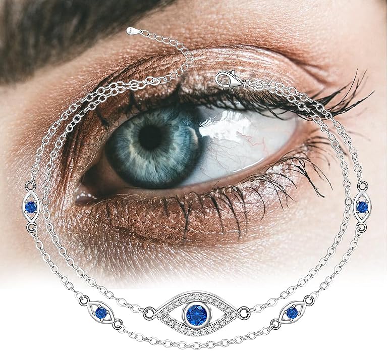 Evil Eye Anklet Sterling Silver Infinity Lotus Flower Evil Eye Anklets for Women Ankle Bracelets Turkish Blue Eyes Protection Chain Jewelry