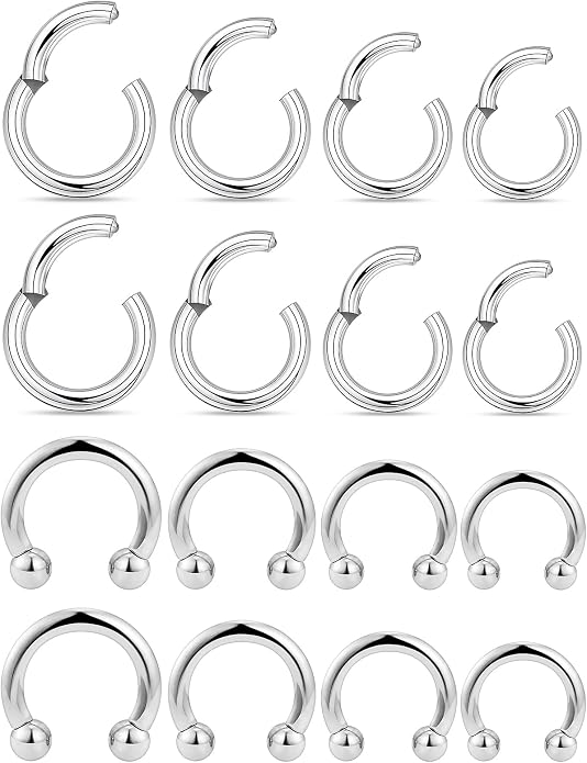 20G 18G 16G 14G 12G 10G Hypoallergenic Nose Rings Hoops for Men Women 316L Surgical Steel Hinged Nose Rings for Nostril Septum Cartilage Helix Daith Tragus Rook Conch Lip Ear Lobe Piercing