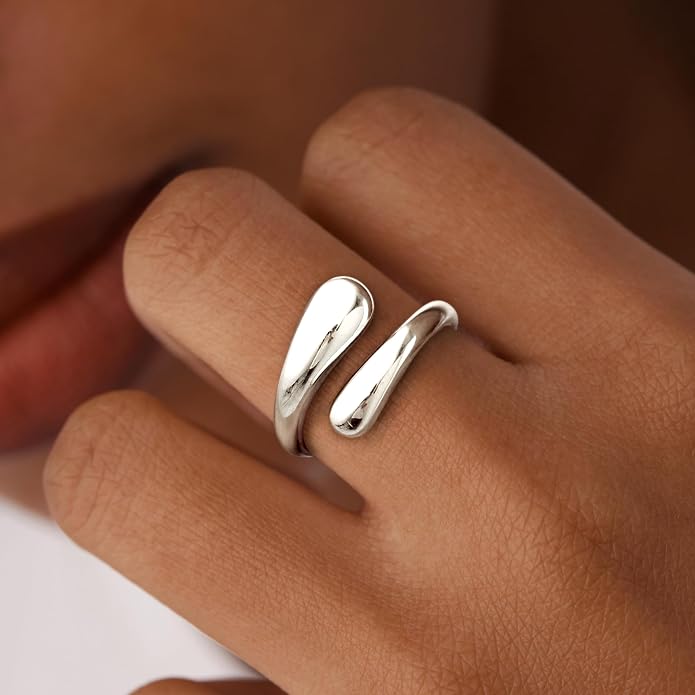 Non Tarnish Gold Chunky Rings for Women, 14K Gold Plated Statement Dome Rings Stacking Silver, Adjustable Mens Eternity Wedding Band Mixed Metal Jewelry Size 3-13