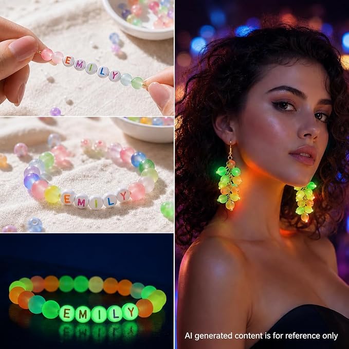 RACIOCK 3 Box Glow in The Dark Beads for Jewelry Making Kit - 1890Pcs Glow Craft Beads with Crystal Beads, Letters, Numbers & Pony Beads for Bracelet Necklace Earrings Making, DIY Craft & Party Decor