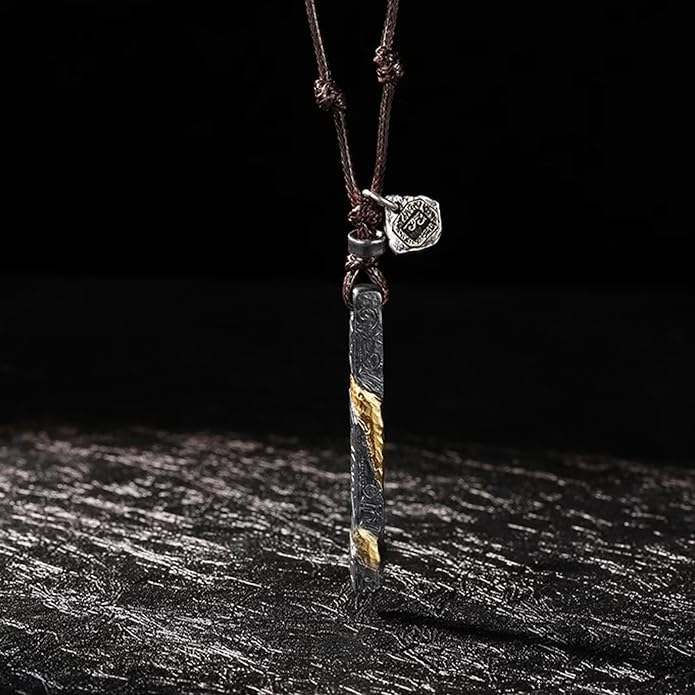 Mens Personalized Bar Pendant Wax Rope Necklace | Handmade Engravable Charm Braided Leather Cord Adjustable Necklace Jewelry Gift for Dad Husband Boyfriend