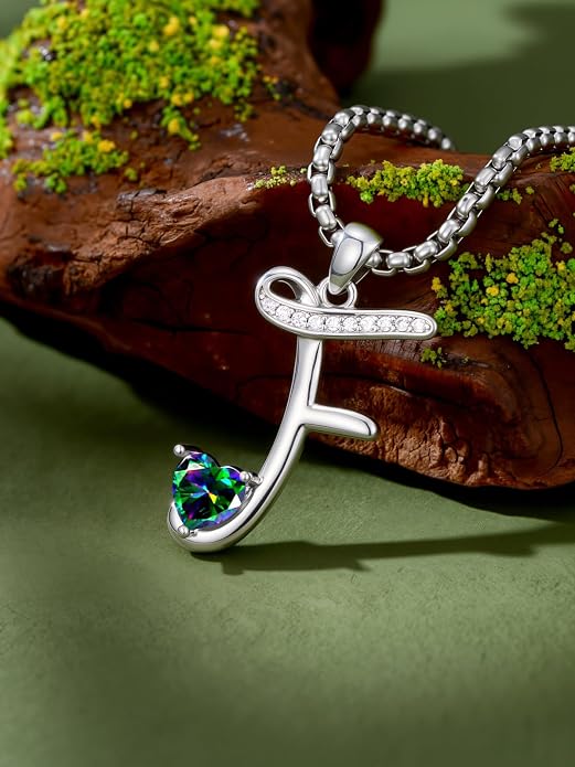 Birthday Gifts for Women Alphabet A to Z Initial Birthstone Pendant Necklaces for Women - 18k White Gold Plated Personalized Name Jewelry Anniversary Graduation Gifts for Wife Her Daughter Girlfriend(with Gift Box)