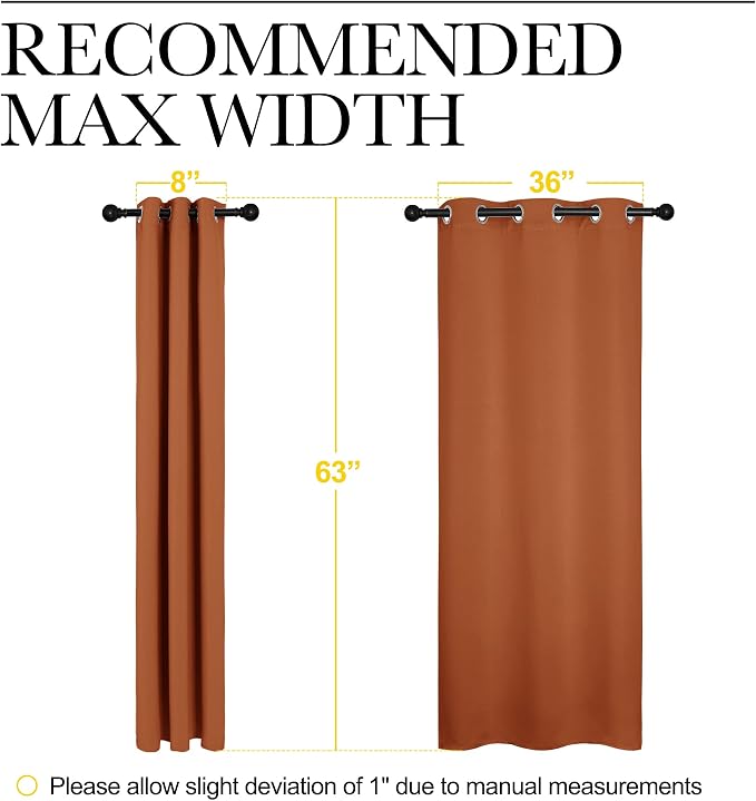 NICETOWN Bedroom Curtains 63 inches Long, Privacy and Thermal Insulated Blackout Drapes for Windows (Burnt Orange, 1 Pair, 42 x 63 inches)
