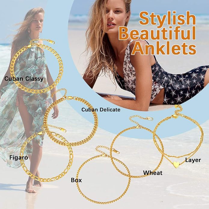PROSTEEL Gold/Silver Anklets for Women Waterproof, 14K Gold Plated Ankle Bracelet Non Tarnish, Jewelry Gifts Adjustable