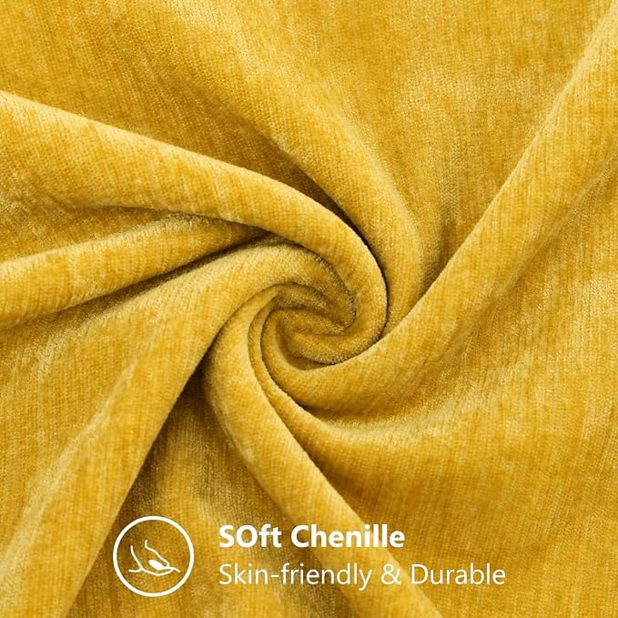 decorUhome Soft Chenille Mineral Yellow Throw Pillow Covers 18X18 Set of 2 | Decorative Fall Couch Pillow Covers Solid Dyed Accent Modern Farmhouse Neutral Square Pillow Cases for Sofa