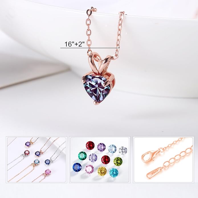 SMILEST Dainty Heart Birthstone Necklace for Women, 925 Sterling Silver Necklace Sparkling Heart Pendant, Anniversary Birthday Gifts for Women Mom Wife Daughter Girlfriend Grandma