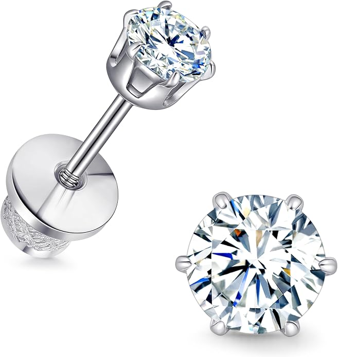 Limerencia Moissanite Stud Earrings G23 Titanium Hypoallergenic Screw Back Moissanite Earrings D Color VVS1 Clarity Jewelry Gifts for Women Men 0.2CT-1.6CT