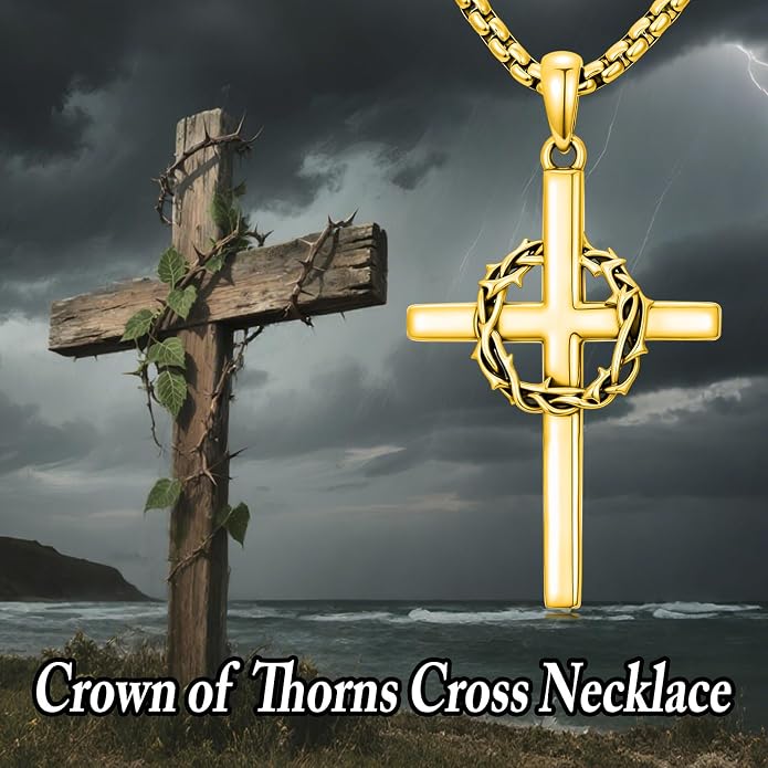 Crown of Thorns Necklace for Men 925 Sterling Silver Nail Cross Necklace Pendant Religious Christian Jewelry Valentines Day Gifts for Men