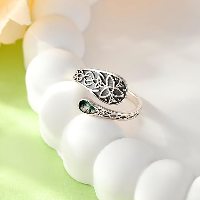SNOWELLE Turquoise Spoon Rings S925 Sterling Silver Turquoise Adjustable Ring Jewelry Gift for Women Men