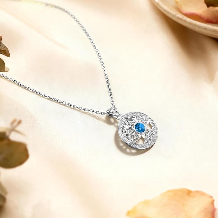 Birthstone Tree of Life Necklace for Women: 925 Sterling Silver Celtic Knot Pendant, Family Jewelry Gift for Mom Daughter Birthday Mother’s Day