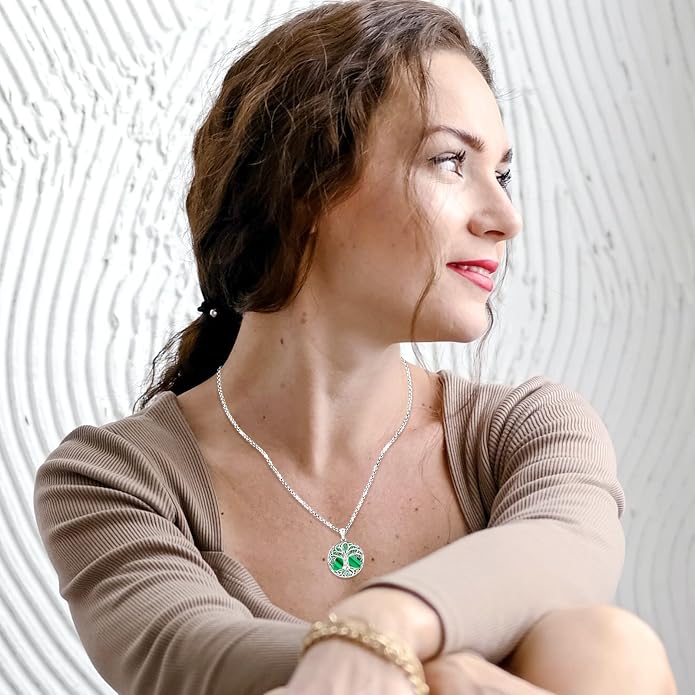Jewelry Gifts - Tree of Life Necklace Sterling Silver Abalone Shell/Opal/Moonstone/Black Onyx/Turquoise/Malachite/Crystal Family Tree of Life Jewelry for Women Men
