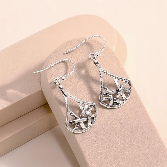 Charmsy 925 Sterling Silver Light-Weight Antique Filigree Teardrop Drop Earrings for Women