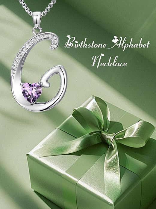 Birthday Gifts for Women Alphabet A to Z Initial Birthstone Pendant Necklaces for Women - 18k White Gold Plated Personalized Name Jewelry Anniversary Graduation Gifts for Wife Her Daughter Girlfriend(with Gift Box)