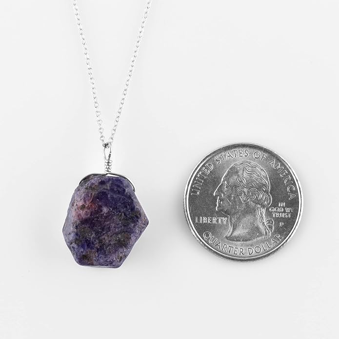 Raw Multi Gemstone Pendant Necklace for Women, Healing Crystal Chakra Stone Birthstone, 925 Sterling Silver Birthday Christmas Gifts for Her
