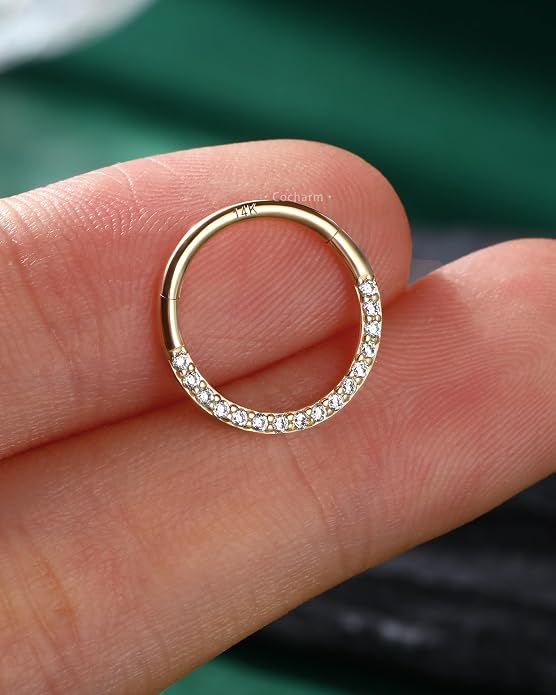 COCHARM 14K Solid Gold 18g/16g Nose Rings 16G Septum Rings Yellow Gold Tragus Helix Cartilage Conch Earring Hoops 18 Gauge Piercing Hoop