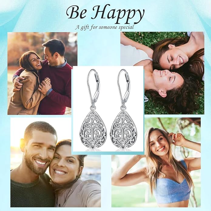 925 Sterling Silver Filigree Dangle Drop Earrings Daisy/Lotus/Rose Flower/Moonstone Leverback Teardrop Earrings for Women Infinity Celtic Knot Daisy Lotus Jewelry for Mothers Day
