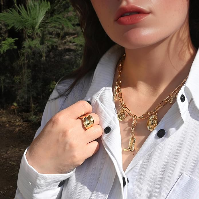 ORIGENCE Chunky Gold Silver Ring for Women 14K Gold Plated Wide Band Open Rings Tarnish-Free Thick Geometric Ring Irregular Statement Sculptural Jewelry Gift