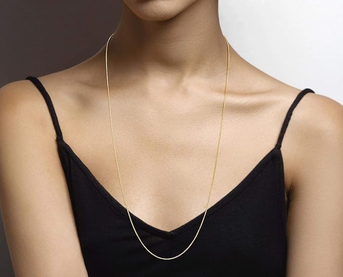 Miabella Italian 925 Sterling Silver or 18K Gold Plated 925 Sterling Silver Thin 1mm Box Chain Necklace for Women, Made in Italy