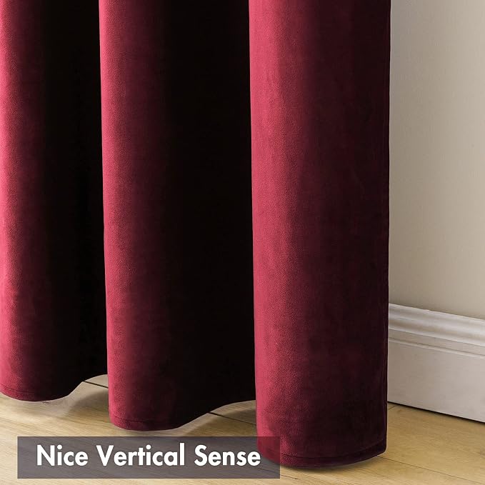 MIULEE Burgundy Red Blackout Velvet Curtains Drapes 108 Inch Long 52"x108" | Luxurious Bedroom Living Room Decor, Room Darkening, Thermal Insulated, Rod Pocket Design, Super Soft Fabric, Extra Long