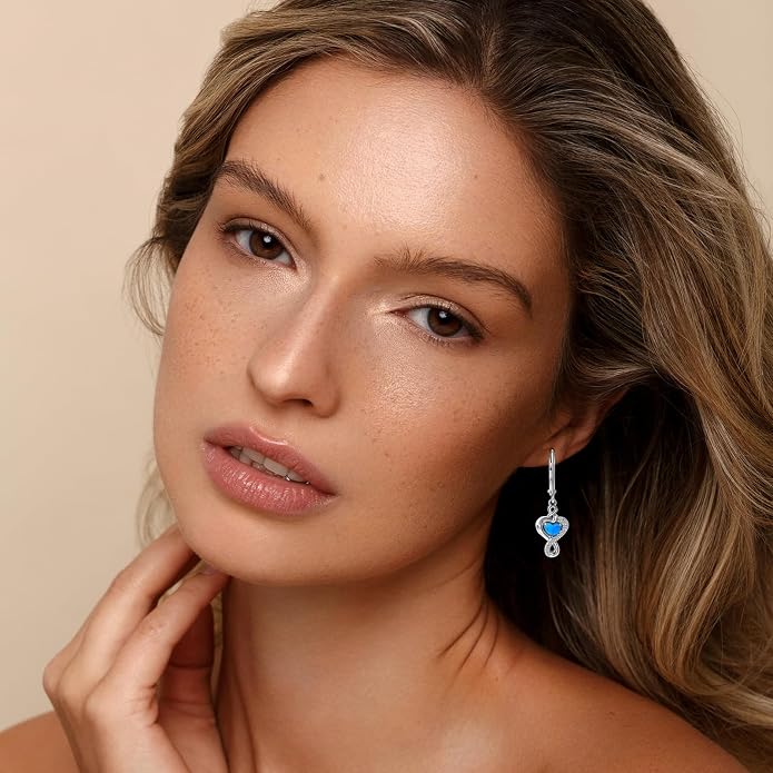 Real 925 Sterling Silver Trendy Dangle Earrings for Women | White Gold Plated | Hypoallergenic Turquoise/Black Onyx/Opal Filigree Jewelry Lightweight Celtic Lover Knot Leverback Earrings Gifts