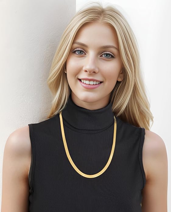 Herringbone Chain 316L Stainless Steel 14,16,18,20,22,24,27,30 inches Necklace for Men and Women in Gold, Silver Tone