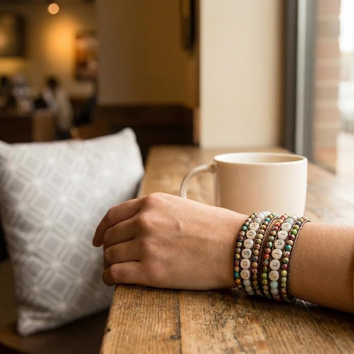 YGLINE Boho Handmade Natural Stone Bead 3 Row Wide Wrap Wrist Statment Bracelet Jewelry Collection