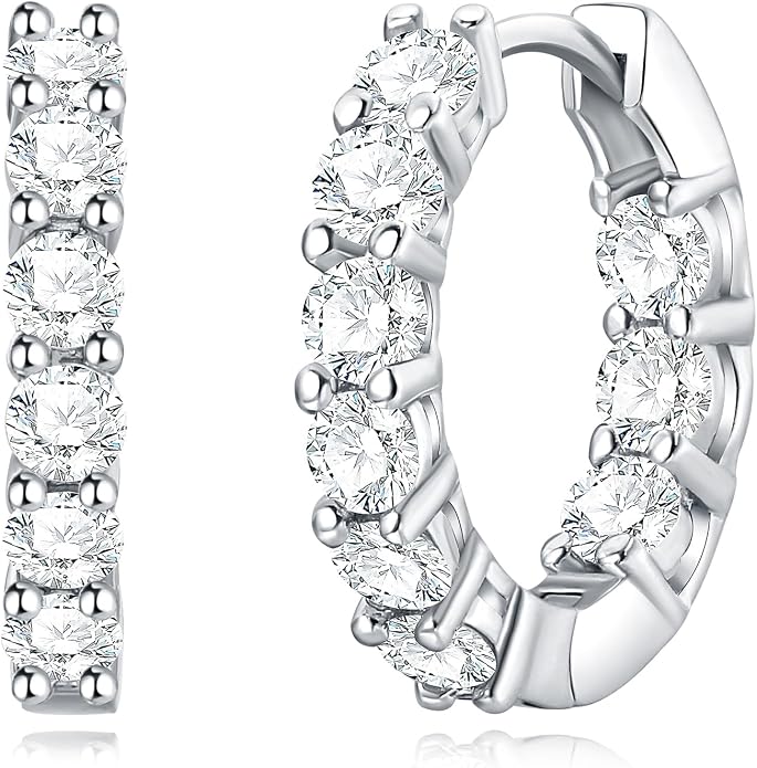 GIRIOIZ 18K White Gold Plated Eternity Hoops, Simulated High Carbon Diamond
