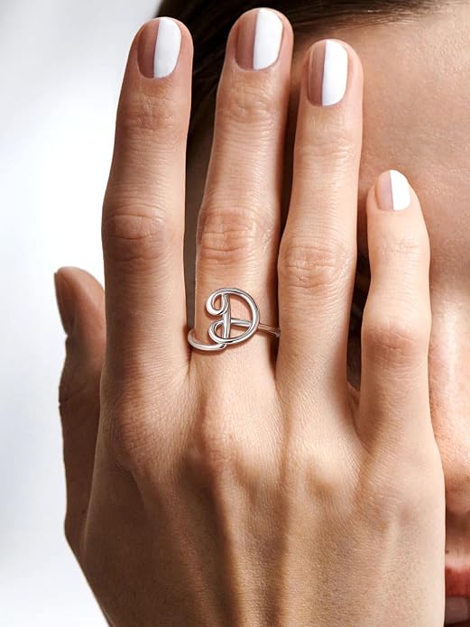 SILVERCUTE S925 Initial Rings, Adjustable Size 6-12 Statement Alphabet Letter A-Z Jewelry Personalized Twisted Initials Rings Sterling Silver Stacking Ring for Women