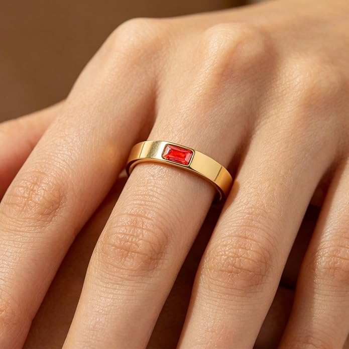 Birthstone Rings for Women 14K Gold Plated Stackable Band Non Tarnish Gold Rings Hypoallergenic Anniversary Mother's Day Christmas Gift for Her